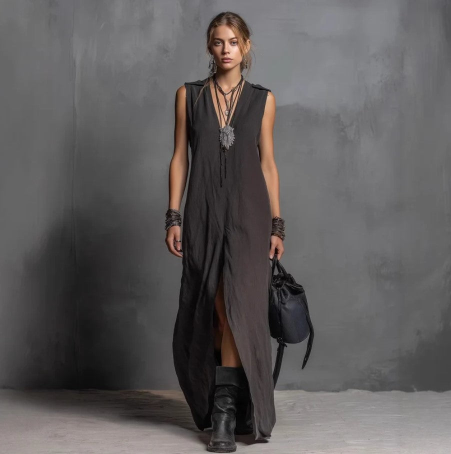 Robe longue en lin élégance minimaliste