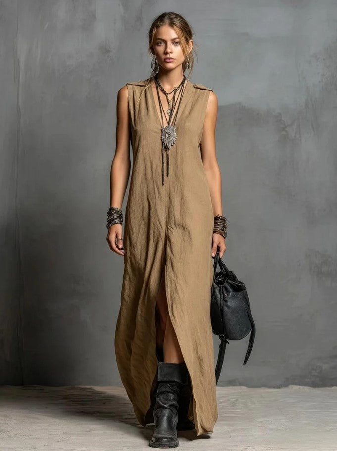 Robe longue en lin élégance minimaliste