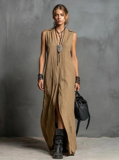 Robe longue en lin élégance minimaliste